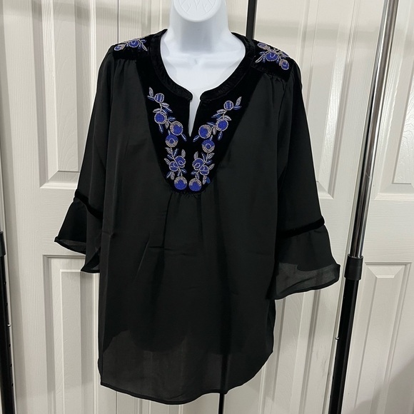 Ellos Embellished Black Top Size 12 New With Tags - Picture 7 of 12